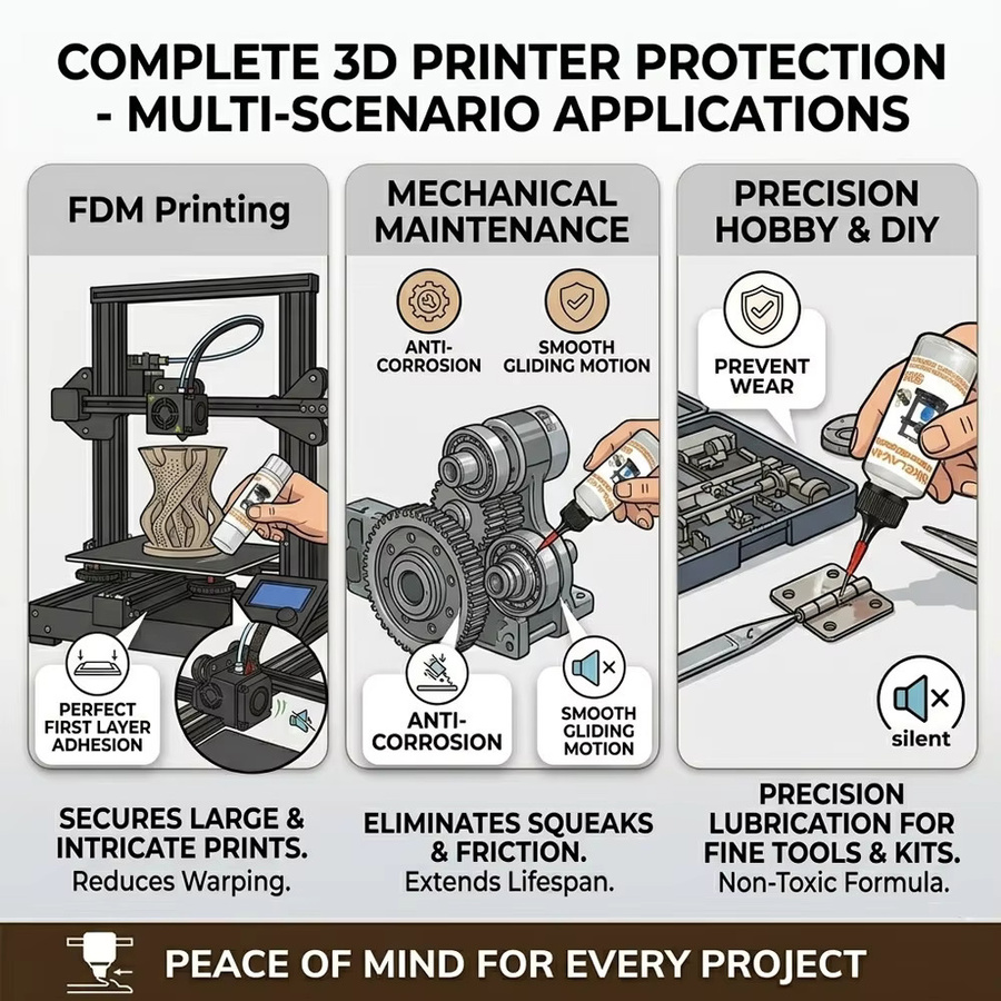 SIKEZHAN 3D-Drucker-Zubehör Set mit Bettkleber-Stift 25 ml und Schmieröl 60 ml für FDM-Drucker wie Ender 3 - Bild 4