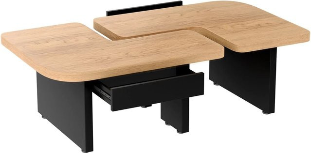 okwish Couchtisch mit LED und 2 Schubladen in Natur und Schwarz, B: 135 cm, T: 60 cm, H: 44,5 cm - Bild 1