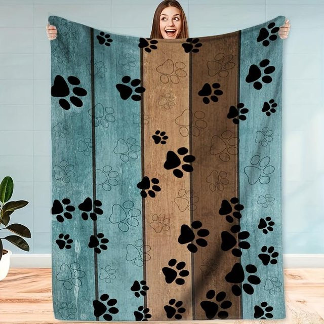 JMG Household Supplies Pfotenabdruck-Decke aus Polyester in Blau und Multicolour, B: 75 cm, H: 100 cm - Bild 1