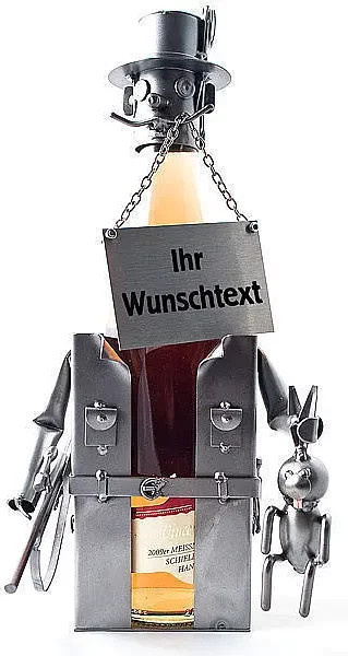 Flaschenhalter Schraubenmännchen Jäger von Hinz & Kunst aus Metall in Grau - Bild 1