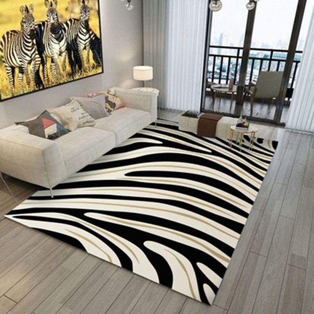 Your Warm Home Zebra Muster Teppich in Schwarz, weiche Anti-Rutsch Bodenmatte aus Polyester für Wohnzimmer und Schlafzimmer, B: 80 cm, L: 120 cm - Bild 1