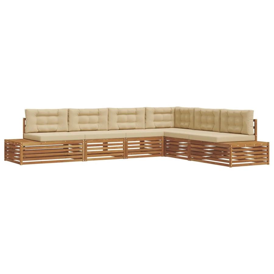 vidaXL Outdoor-Sofagarnitur aus Akazienholz mit Kissen, 19-teiliges Set, Natur und Beige - Bild 2