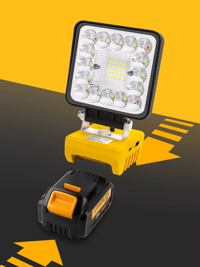 T-SUNRISE LED-Arbeitsleuchte 48W mit 36 LEDs und 5000 Lumen, gelbe wiederaufladbare LED-Flutlichtlampe kompatibel mit DeWalt Li-Ionen-Akkus - Bild 7