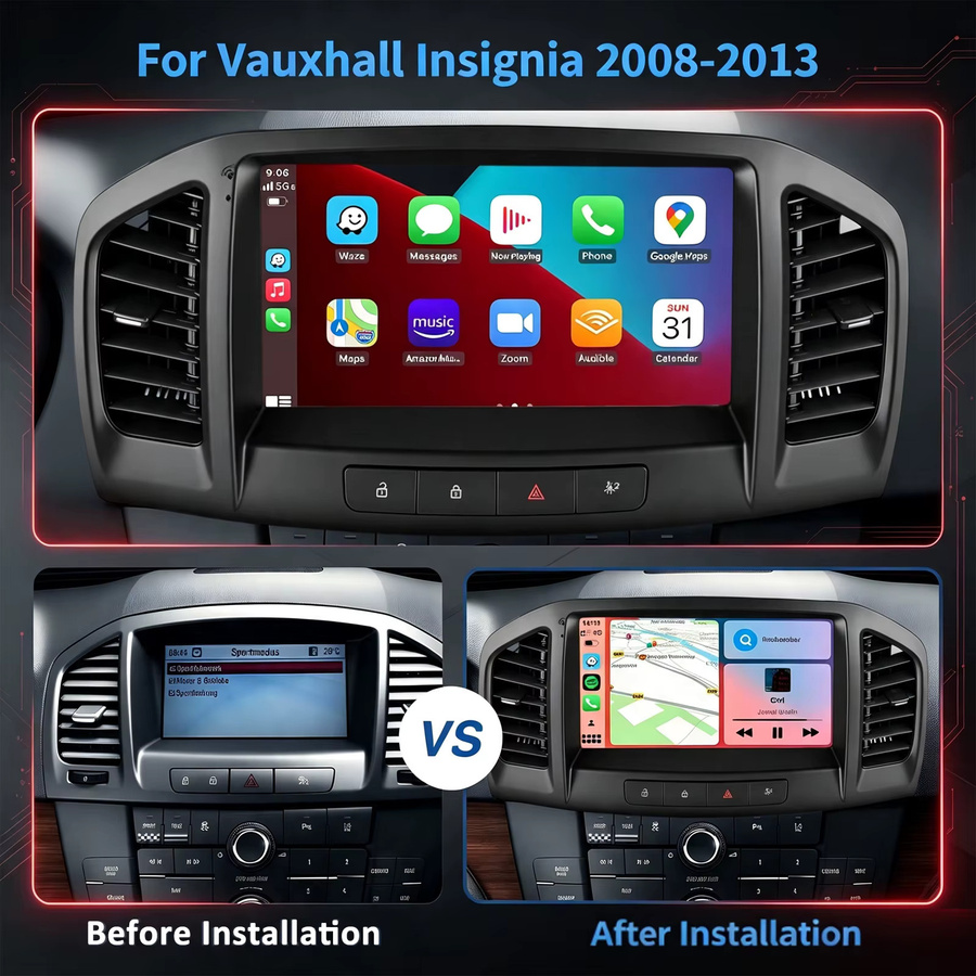 MOPECT 9 Zoll 2 DIN Autoradio für Opel Insignia 2008-2013 in Schwarz mit Android 15, 4GB RAM + 64GB Speicher, kabellosem Apple CarPlay & Android Auto, DAB+ Digitalradio, GPS-Navigation, Bluetooth und Rückfahrkamera - Bild 2