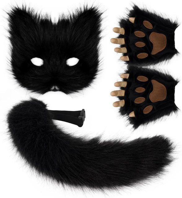 YIRAN Fuchsmaske mit Fuchs Schwanz und Pfoten Handschuhe Set, Cosplay Kostüm - Bild 1