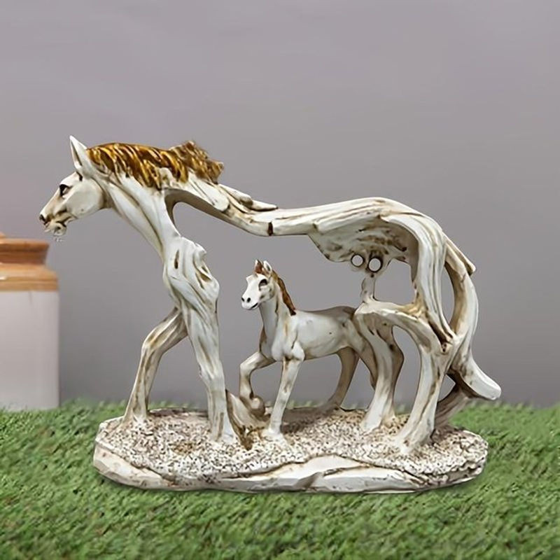 SZ-Damai Feng-Shui Pferde-Ornament aus Kunstharz in Weiß als dekorative galoppierende Pferdestatue - Bild 1