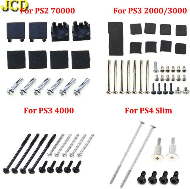 JCD Schrauben-Kit für PS4 Slim, PS3 Slim 2000 3000 4000 und PS2 70000 inklusive Kunststoff-Abdeckungen und Gummifüßen, Schwarz - Bild 1
