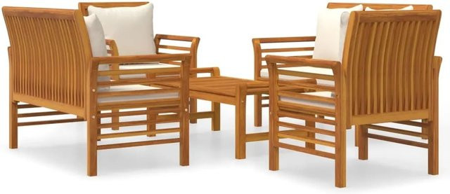 vidaXL 5-tlg Garten-Lounge-Set aus Massivholz Akazie in Braun mit weißen Kissen - Bild 1
