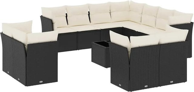 vidaXL 12-tlg. Garten-Sofagarnitur in L-Form aus Polyrattan mit Kissen in Schwarz - Bild 1