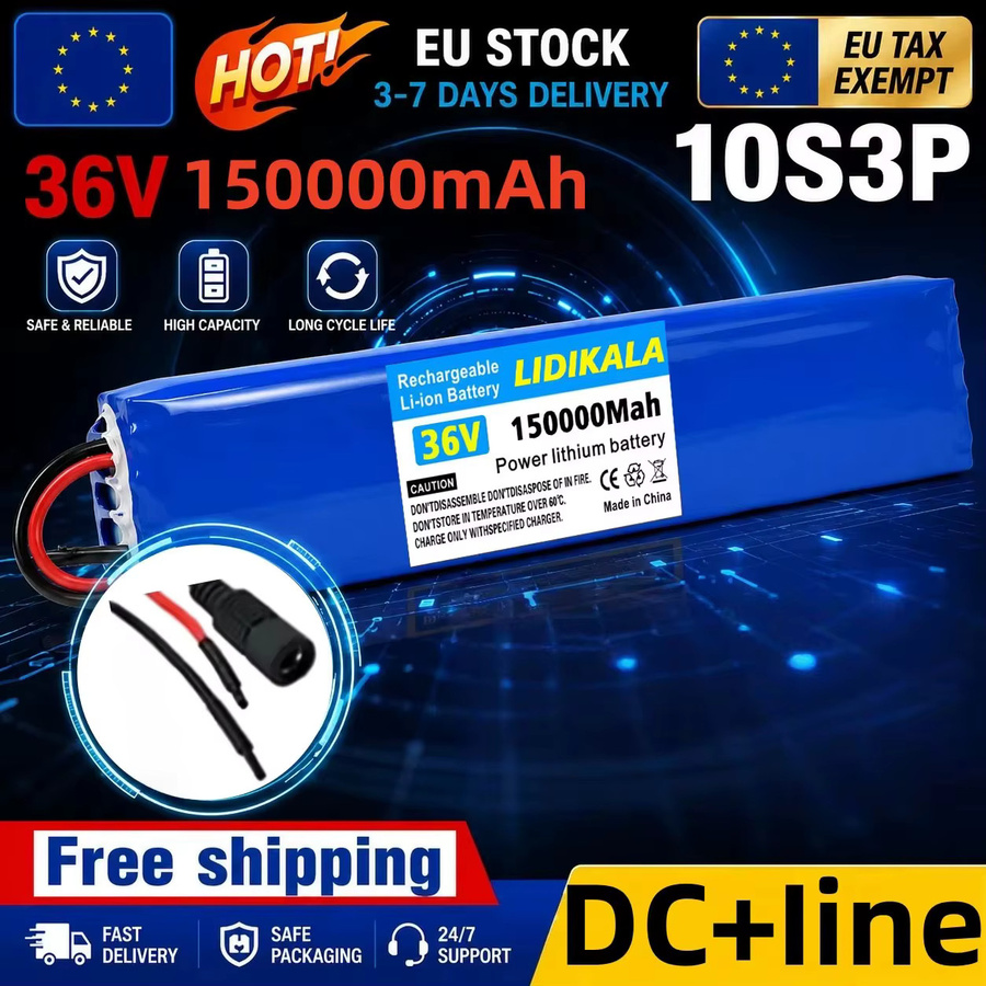 10S3P 36V 150000mAh Lithium-Ionen-Akku in Blau mit 250W-1000W Hochleistung und BMS für faltbare E-Bikes inklusive Ladegerät - Bild 2