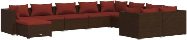 vidaXL 10-tlg. Garten-Lounge-Set aus Poly-Rattan in Braun mit Kissen und Ottoman für Terrasse und Garten - Bild 1