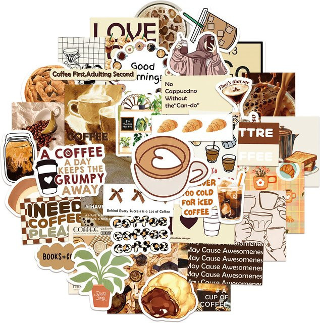 50 Stück inspirierende Kaffee-Aufkleber im INS-Stil von YourLife Store, bunte Graffiti-Aufkleber für Skateboard und Wasserflaschen - Bild 1