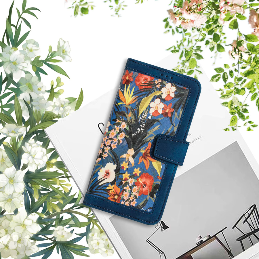 Leder-Handyhülle mit Blumen-Kunstmotiv für Samsung Galaxy S25 S24 S23 S22 S21 S20 FE A06 A16 A26 A36 A56 in Schwarz und Mehrfarbig - Bild 4