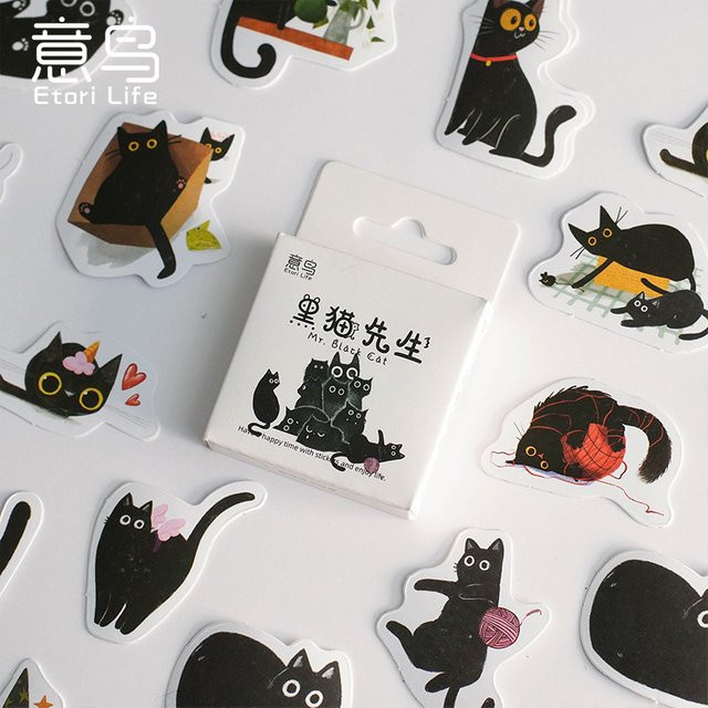 46 Stück Kawaii Schwarze Katze Aufkleber Set für Scrapbooking und DIY Dekoration - Bild 1