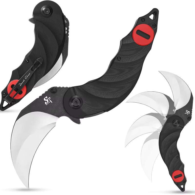 Sitivien ST160 Taschenklappmesser mit K110-Stahlklinge und G10-Griff in Grün oder Schwarz für Outdoor, Camping und EDC - Bild 2