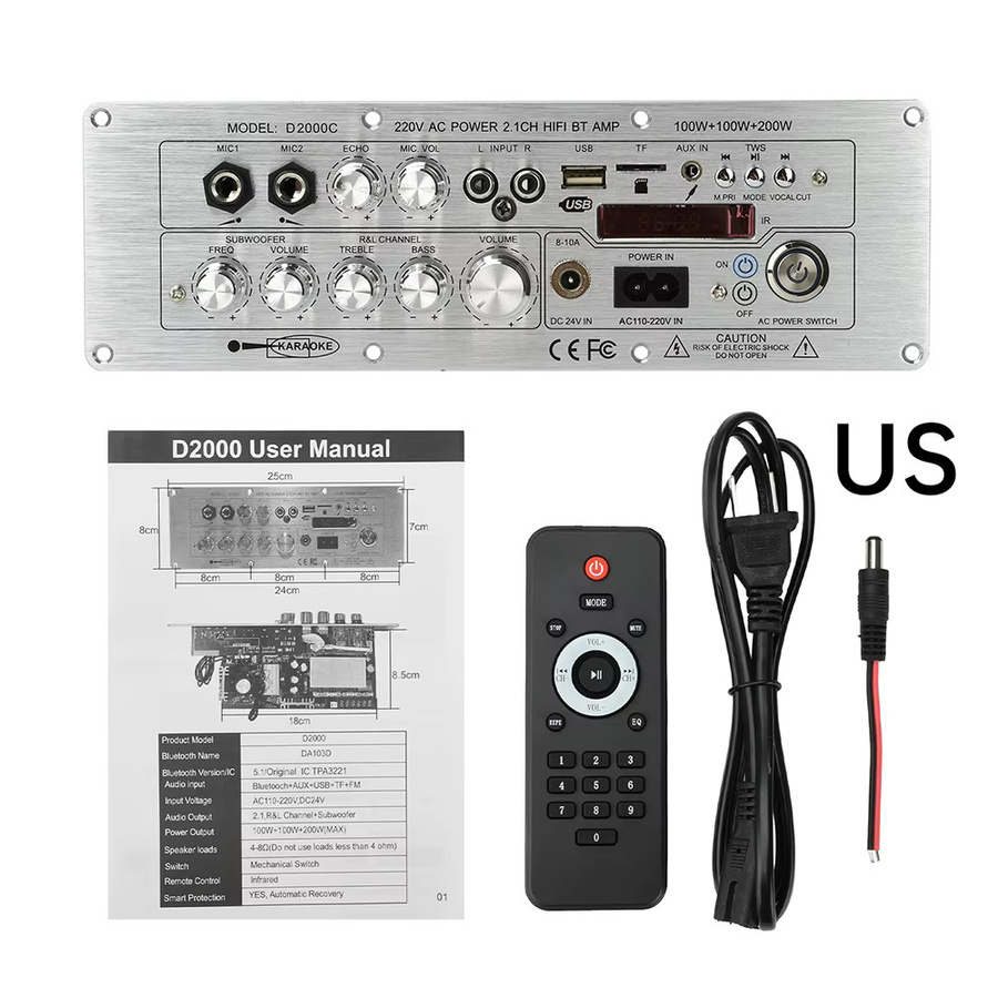 Gaqqee D2000 Bluetooth-Verstärkerplatine 2.1 Kanal mit 400 W Hochleistungsausgang für Heimkino, AUX/FM/USB/TF/TWS Unterstützung - Bild 3