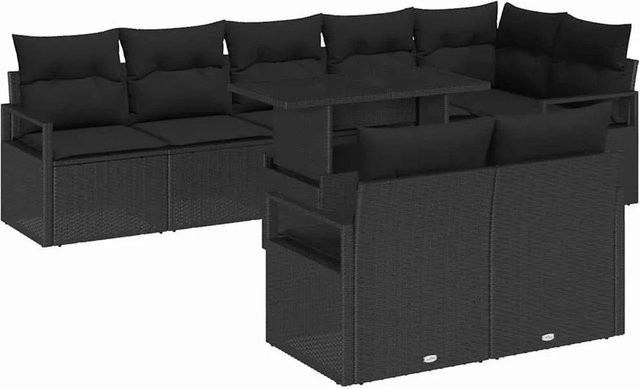 vidaXL Garten-Sofa-Set 9-tlg. aus Poly-Rattan in Schwarz mit Kissen und Couchtisch - Bild 1