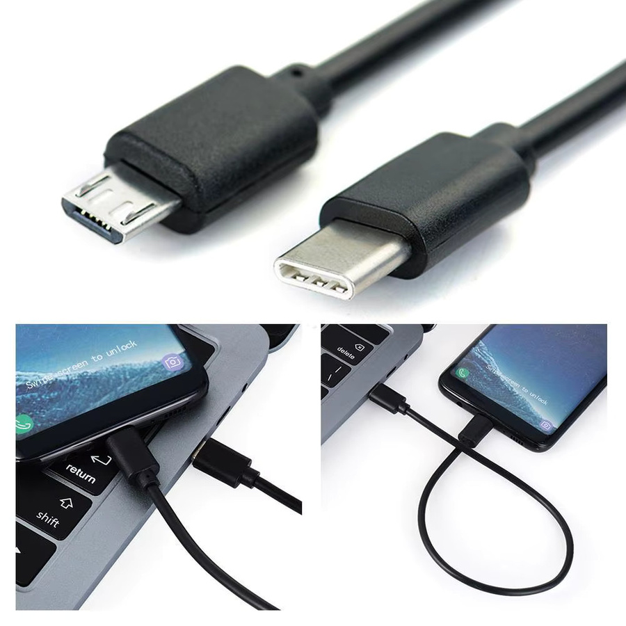 USB-C auf Micro-USB Adapterkabel für schnelles Laden und Datenübertragung, Schwarz - Bild 2