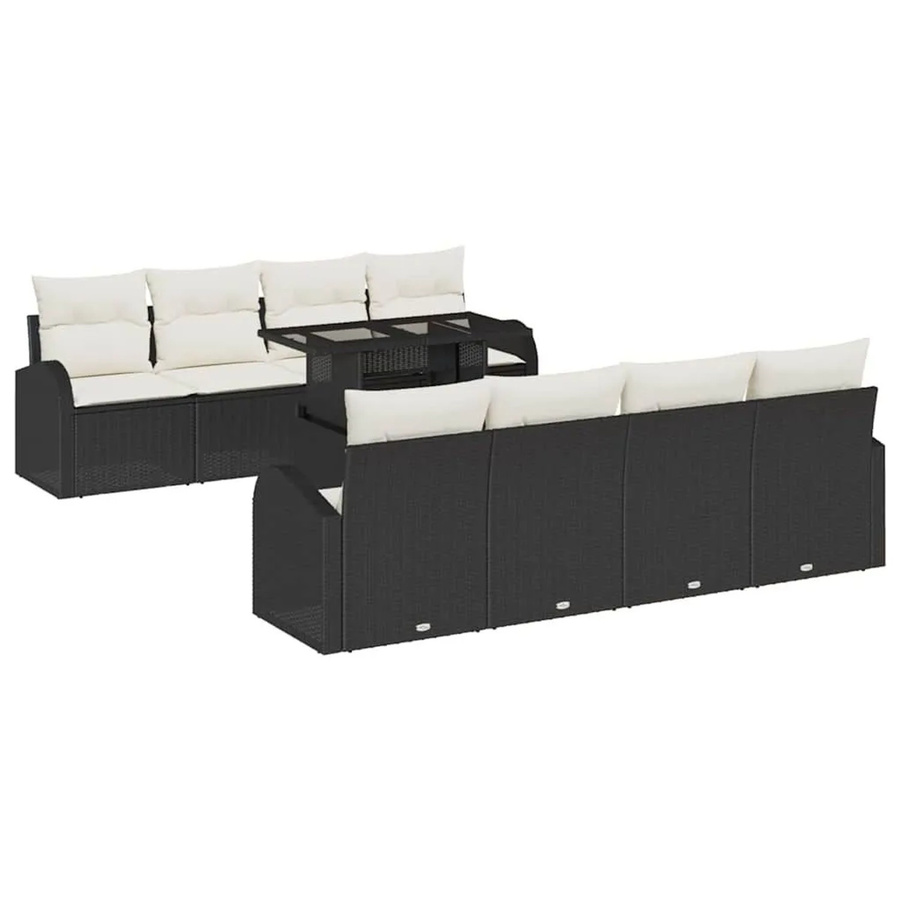 vidaXL Gartensofa-Set in U-Form mit Polsterkissen und Couchtisch, Schwarz, Poly-Rattan und Metall - Bild 2