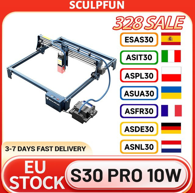 Sculpfun S30 Pro Lasergravier- und Schneidmaschine mit 10W Laser, automatischer Luftunterstützung und 32-Bit-Mainboard, Schwarz, Arbeitsbereich: 41 x 40 cm - Bild 1