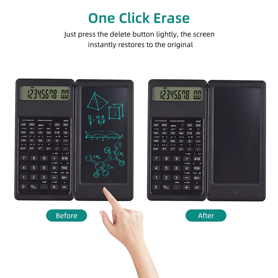 2 in 1 faltbarer Solarenergie-Rechner mit 10-stelligem LCD-Display und 6-Zoll-Schreibtablett inklusive Stift in Schwarz von amzvvn - Bild 4