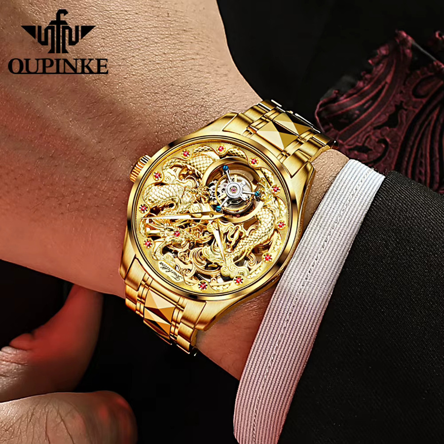 OUPINKE Armbanduhr, Automatik, Edelstahl, Wolfram, Gold, Herren - Bild 3