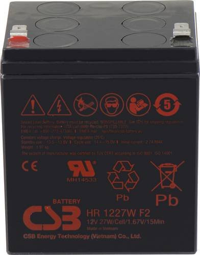 CSB Battery HR 1227W Bleiakku 12V 6,2Ah Blei-Vlies AGM Schwarz mit Flachstecker 6,35 mm B/H/T: 90 x 106 x 70 mm - Bild 1