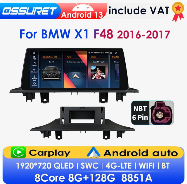 OSSURET 10,25 Zoll Android Autoradio für BMW X1 F48 2016-2017 in Schwarz mit GPS, Bluetooth, Wireless CarPlay, Android Auto, 4G, DSP und 360-Grad-Kamera Unterstützung - Bild 1