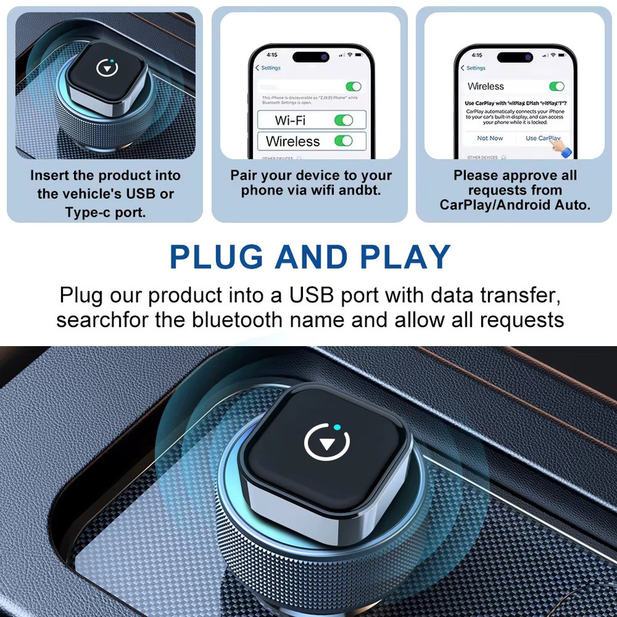FLIXIVI 2-in-1 Kabelloser CarPlay-Adapter und Android Auto Dongle in Schwarz für kabelgebundene Fahrzeuge - Bild 2
