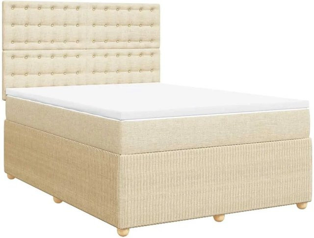 vidaXL Boxspringbett mit Matratze in Creme und Beige, Hybrid-Bett mit Taschenfederkern aus Stoff, B/T: 160 x 200 cm - Bild 1