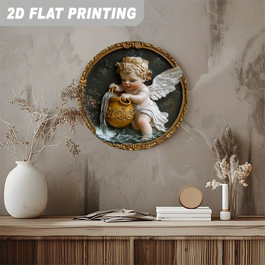 HELLOYOUNG Vintage Angel Aluminiumschild Rund, Wandkunst in Multicolour, Durchmesser: 20,3 cm - Bild 3