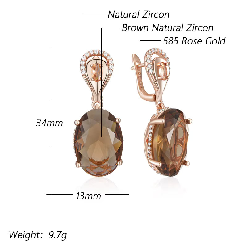 Kinel Ohrringe, ovale braune Zirkon, 585 Roségold-Farbe, Damen - Bild 2