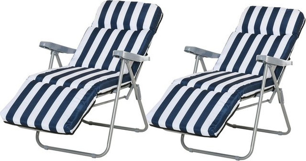 Outsunny Gartenliegen-Set, 2-teilig, blau-weiß, mit Armlehnen und Auflagen, Stahl und Polyester, B/T/H: 60 x 75 x 102 cm