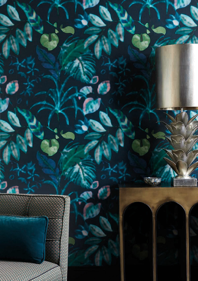 Florale Mustertapete Hibiscus von Nobilis in Blau und Multicolour, Vlies-Tapete mit botanischem Design - Bild 1