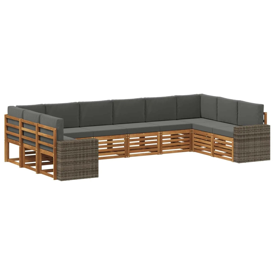 vidaXL Outdoor-Sofagarnitur aus Akazienholz mit Polsterung in Anthrazit und Natur, 10-teiliges Set mit UV-beständigem Polyester und Kissen - Bild 2