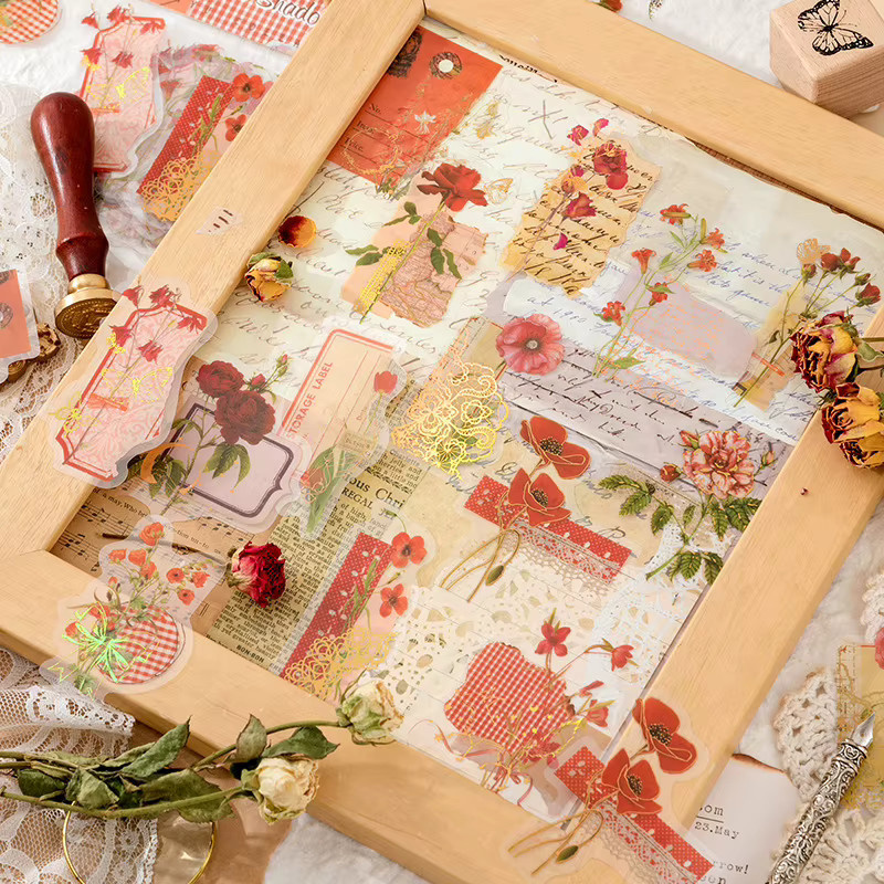 30 Blatt Pflanzen-Collage-Aufkleber aus Goldfolie mit Blumen- und Blattmustern in Gold - Bild 1