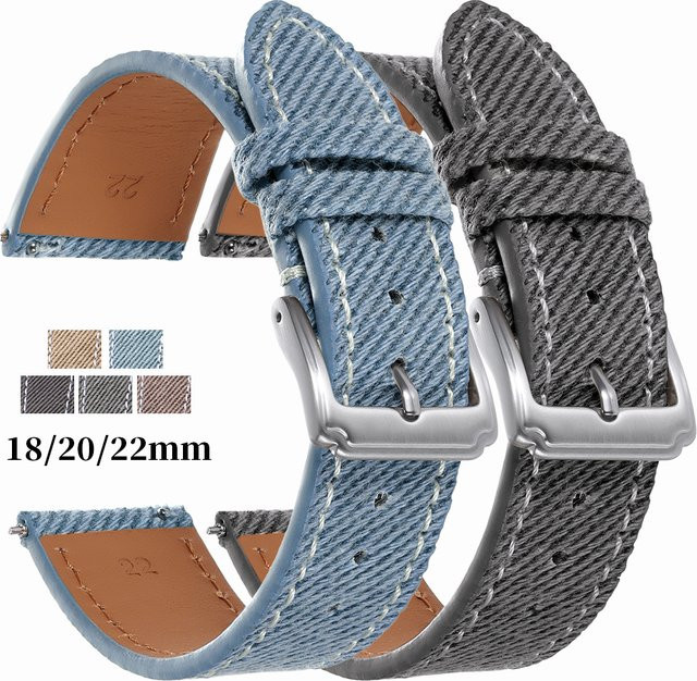 Seiko Uhrenarmband Rindsleder, Vintage-Denim-Muster, Unisex - Bild 1