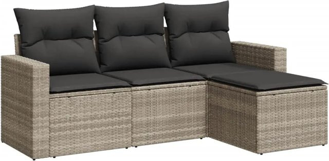 vidaXL 4-tlg Garten-Sofagarnitur aus Polyrattan in Hellgrau mit Kissen und L-Form - Bild 1