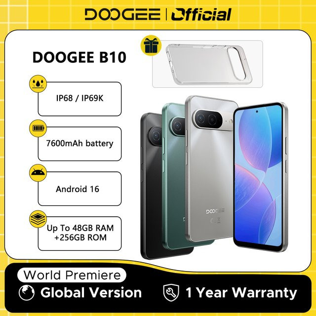 DOOGEE B10 Smartphone mit 6,6 Zoll Display, 256 GB Speicher, 6 GB RAM, 7600 mAh Akku und 64 MP KI-Kamera mit Android 16 - Bild 1