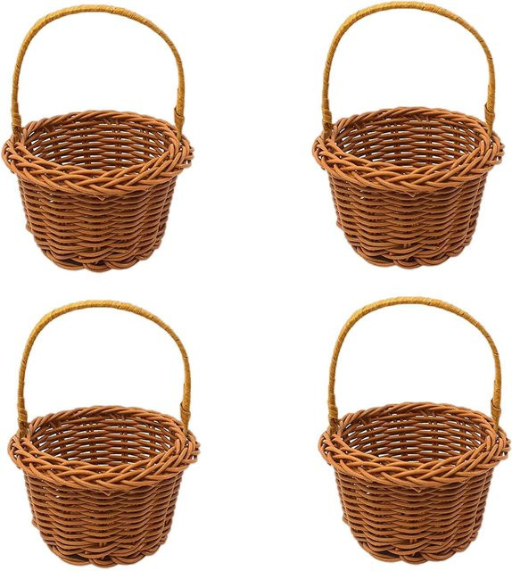 Set mit 4 handgefertigten Rattan-Körben von Home Living Time in Braun mit Griffen und offener Webstruktur - Bild 1