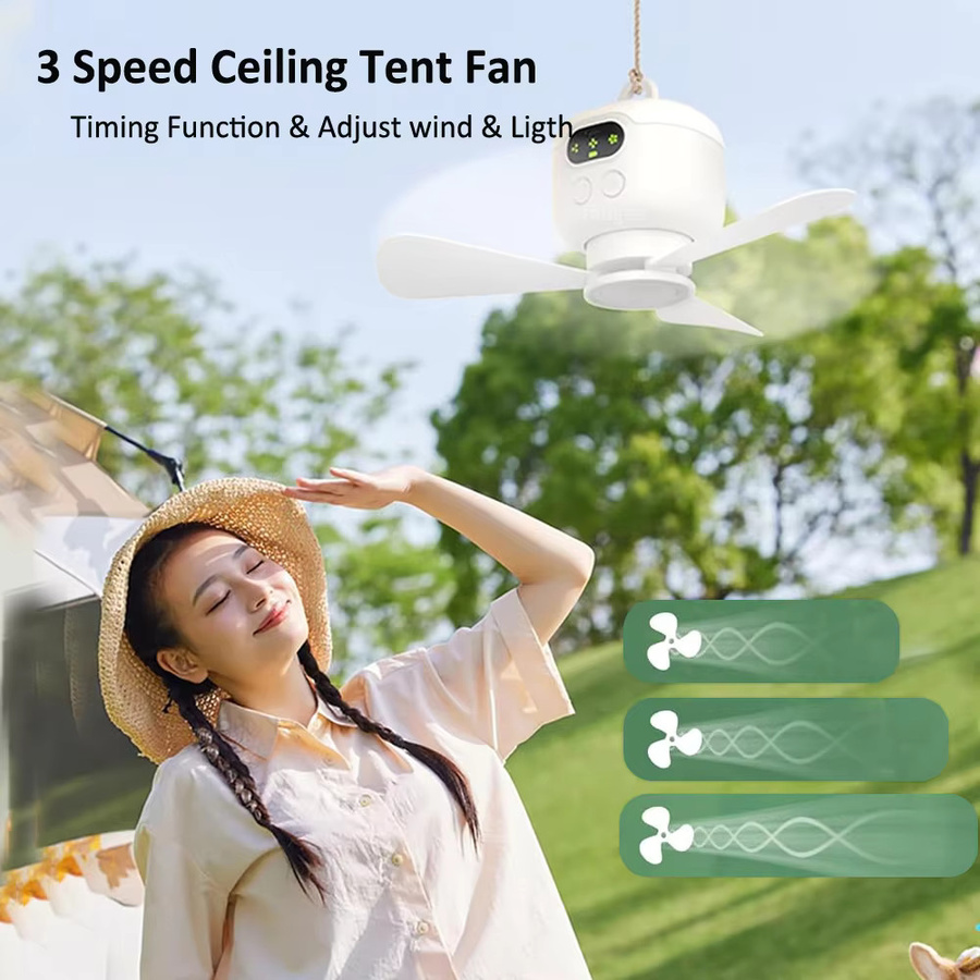Tragbarer Deckenventilator von raugee in Weiß mit Fernbedienung, Licht und 8000 mAh Akku für Camping und Zelt - Bild 2