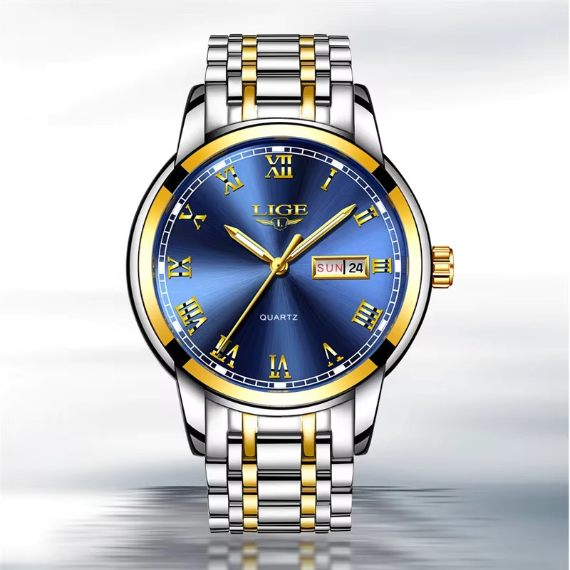 Lige Armbanduhr Quarz, Edelstahl, Blau, Herren - Bild 3