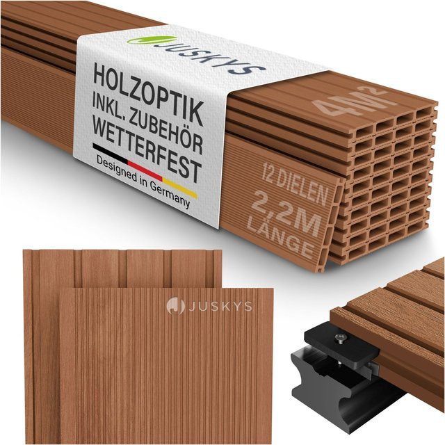 Juskys WPC Terrassendielen in Teak mit Clipsystem und Unterkonstruktion, 4 m² - Bild 3