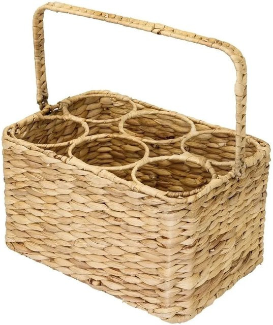 HMF Flaschenträger Flaschenkorb aus geflochtener Wasserhyazinthe in Beige/Braun, B/T/H: 32 x 22 x 18 cm - Bild 1