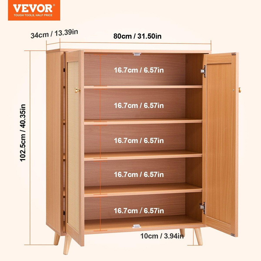 Buying Solutions MB Rattan Schuhschrank in Braun mit 2 Türen und verstellbaren Regalen für Flur und Eingangsbereich, B/T/H: 80 x 34 x 102,5 cm - Bild 2