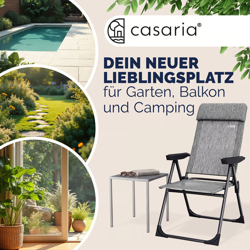 CASARIA Gartenstuhl 2er-Set klappbar Grau meliert mit Alu-Gestell und verstellbarem Hochlehner inklusive Kissen - Bild 2