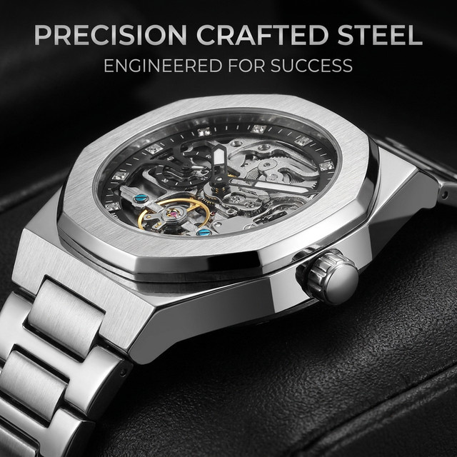 MEIRUIQI Armbanduhr Automatik, Edelstahl, Silber, Schwarz, Herren - Bild 1