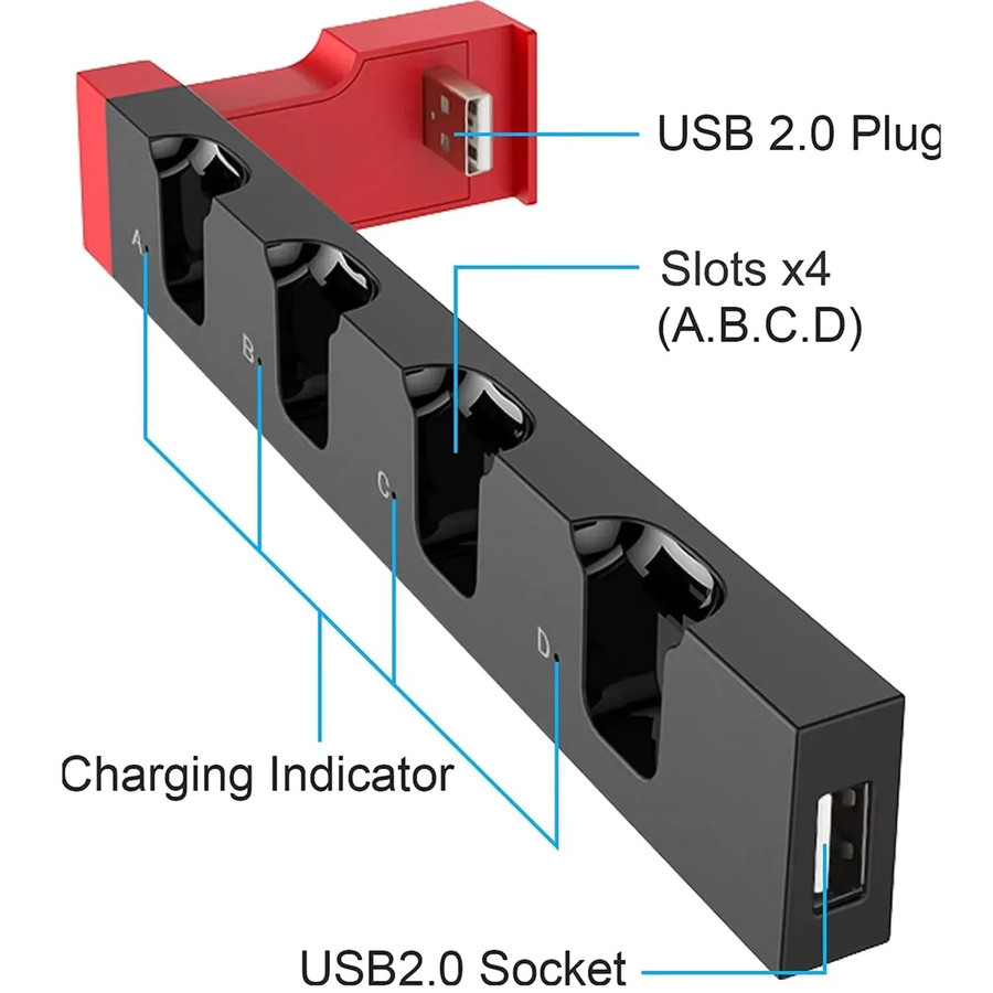 IPEGA PG-9186 Ladestation für Nintendo Switch und OLED, 4-Port Controller-Ständer in Schwarz oder Rot - Bild 6