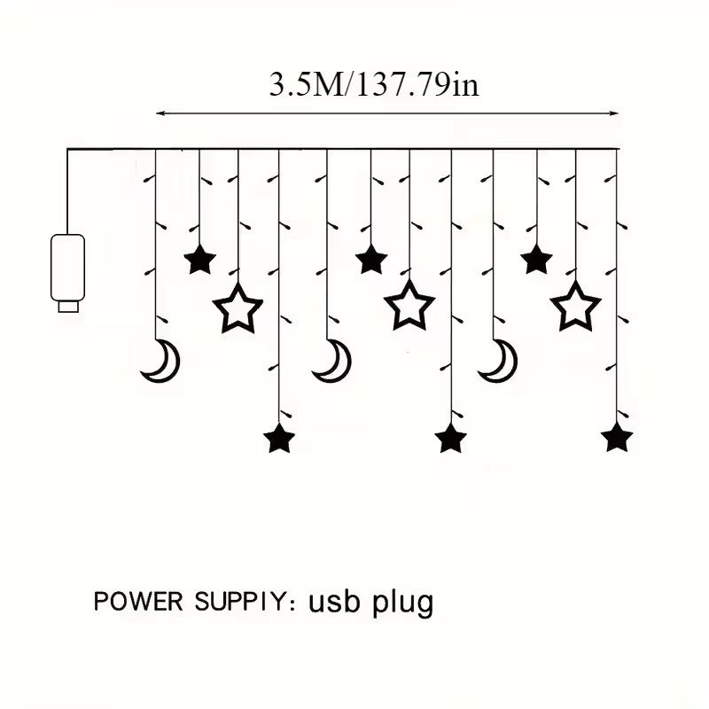 USB-betriebene LED-Vorhanglichterkette mit Stern- und Mondmotiven in Mehrfarbig (RGB) für Schlafzimmer und Garten als Weihnachtsdekoration - Bild 2