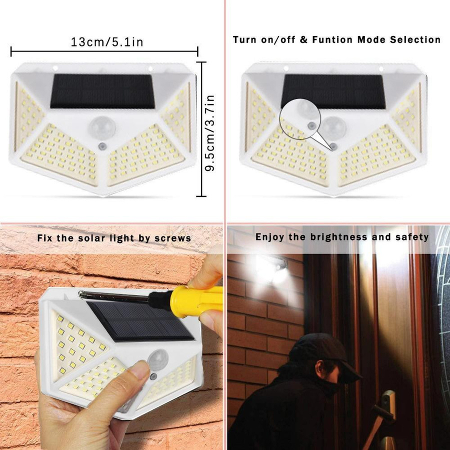 LIUXING Solar-LED-Wandstraßenlampe mit Bewegungsmelder und 3 Beleuchtungsmodi, wasserdichte Außenbeleuchtung für Garten und Treppen, Weiß - Bild 12